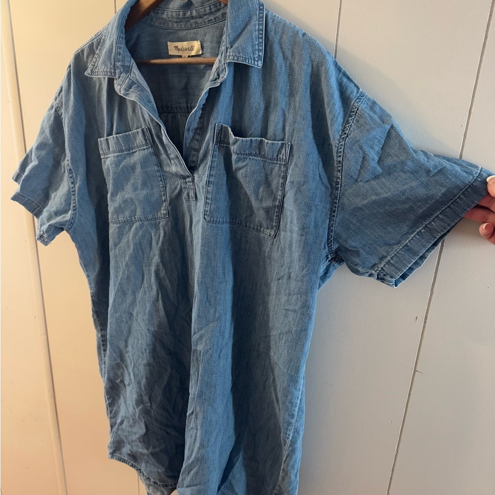 Blue Denim Short Sleeve Shirt Dress